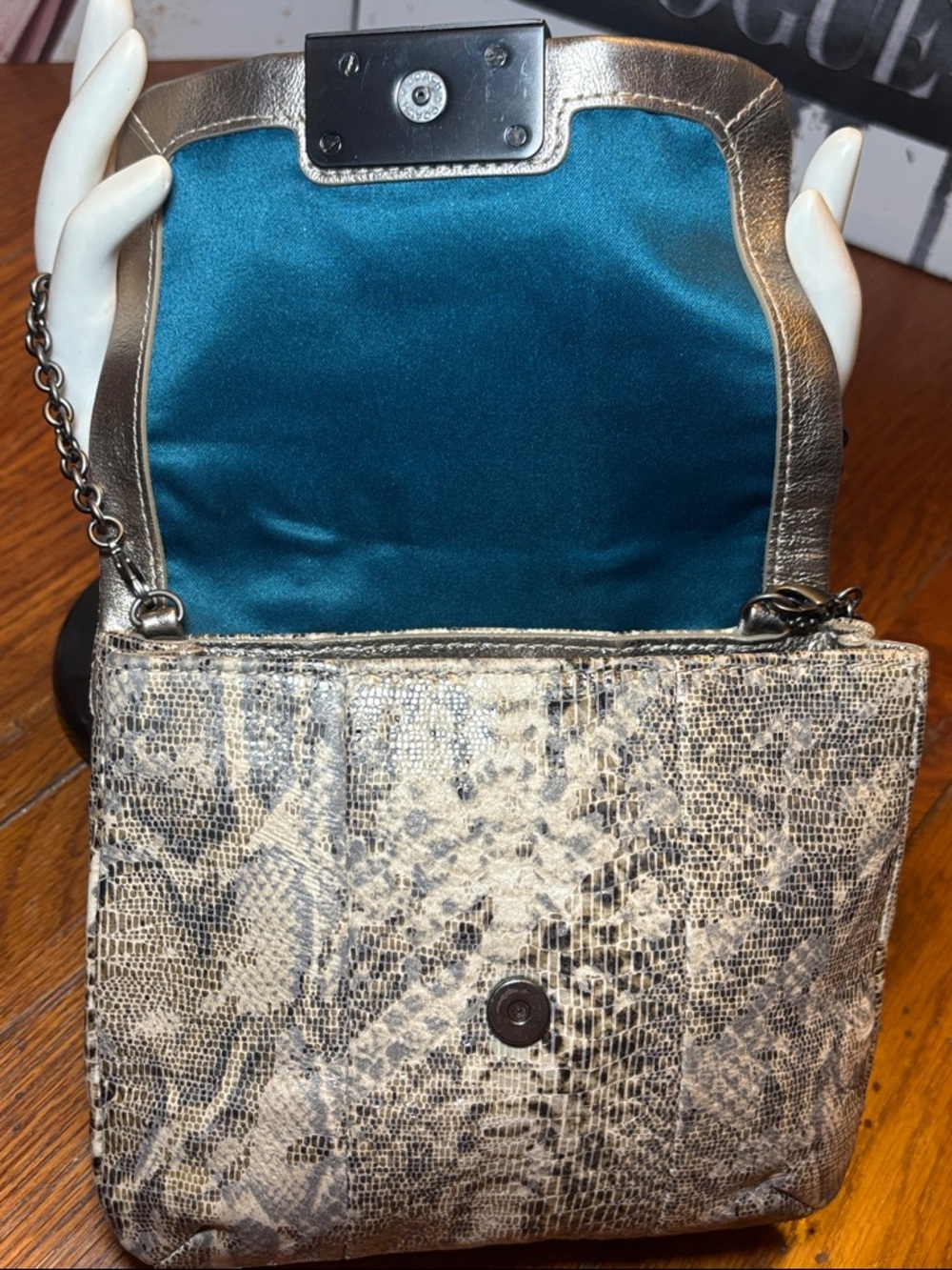 Coach Snakeskin Embossed Leather Chain Crossbody Clutch - Picture 8 of 12